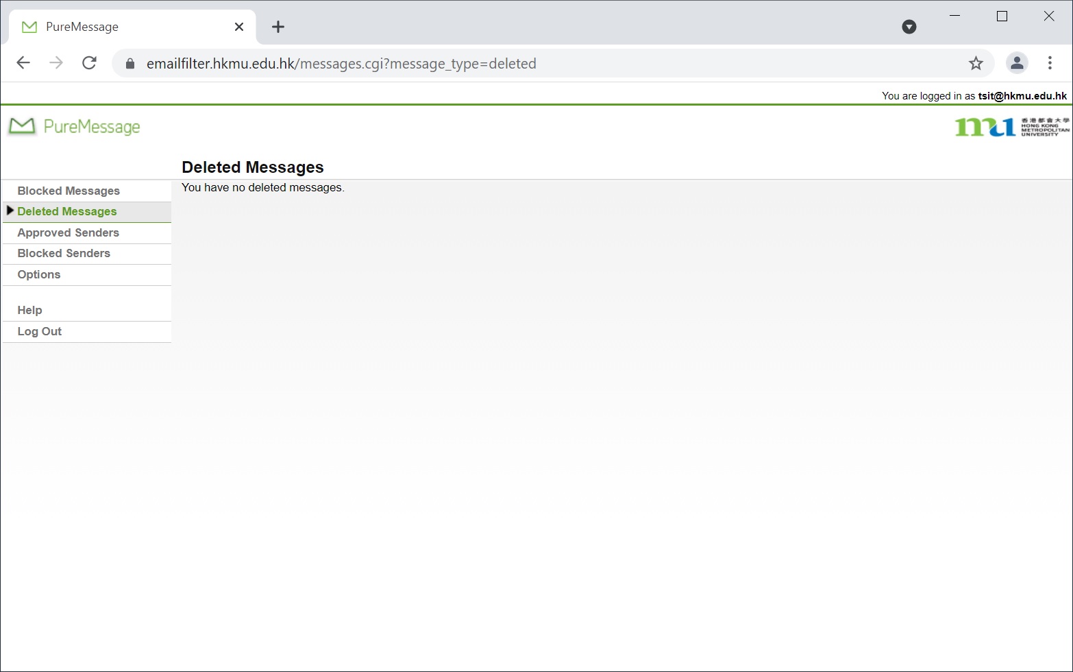 Deleted messages page
