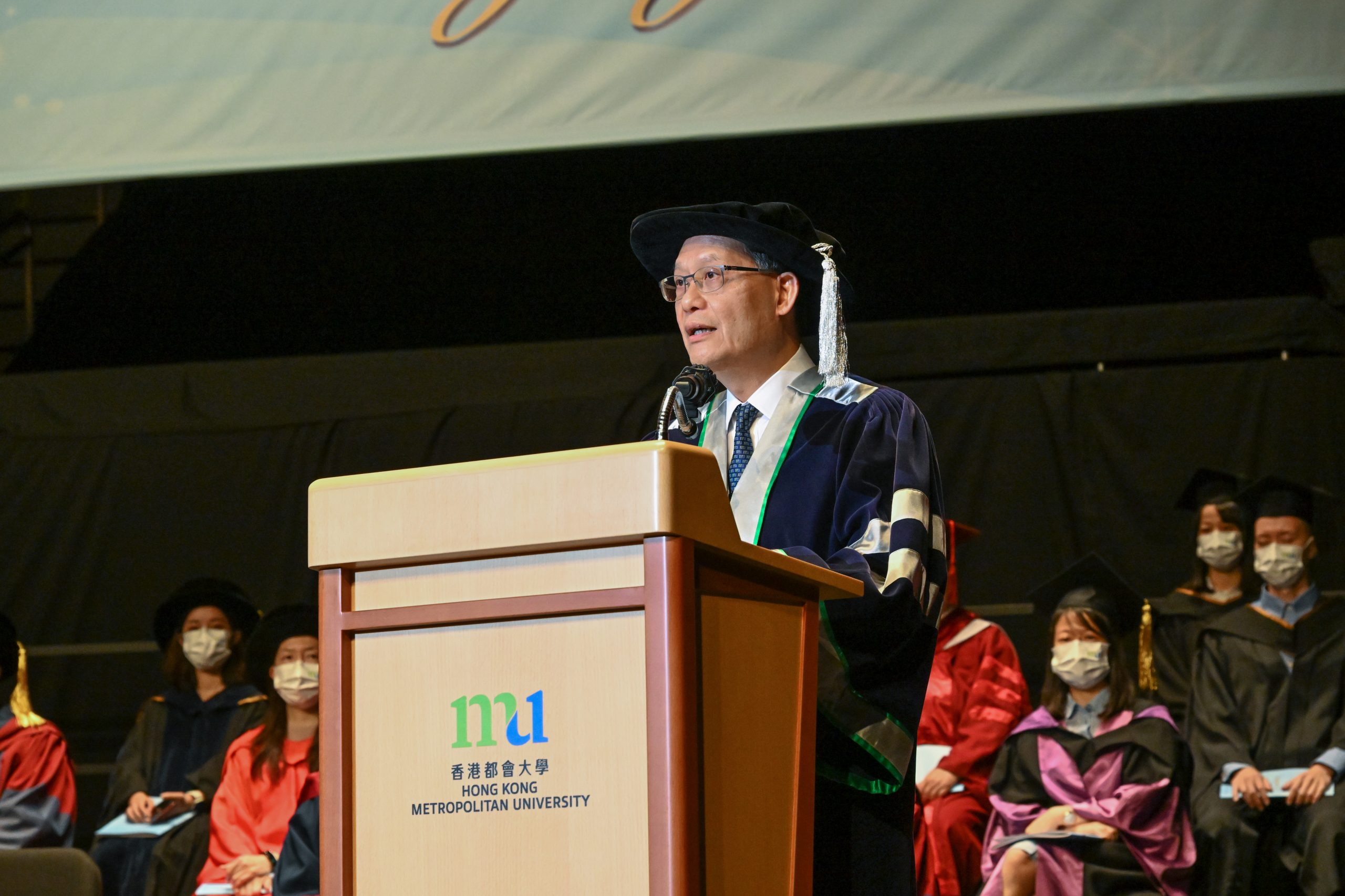 Addressing the ceremony, President Prof. Paul Lam Kwan-sing congratulates the graduates for successfully completing their studies and encourages them to pursue life-long learning to equip themselves for future challenges.