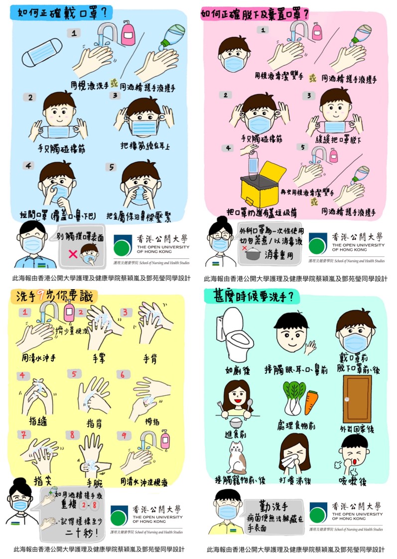 The four easy-to-understand health information cards with simple graphics and texts are designed by the OUHK nursing students.