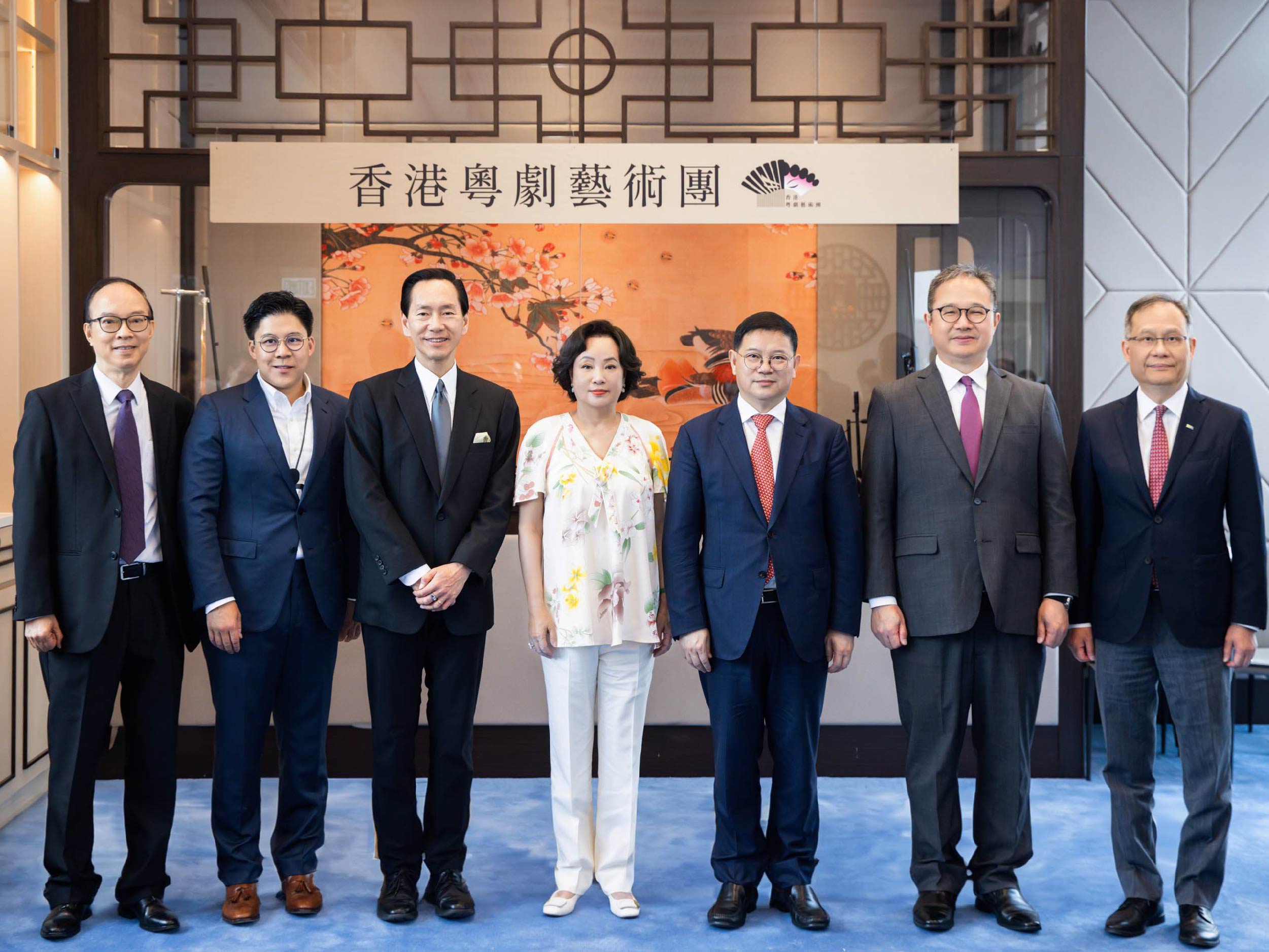At the opening reception of the Hong Kong Cantonese Opera Troupe, its founder, Dr Ina Ho Chan Un-chan (middle), announces a donation to HKMU for the establishment of the Ina Ho Cantonese Opera Research Centre.