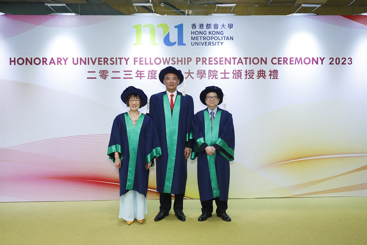 Three Honorary University Fellows (from left): Ms Yvonne Choi Ying-pik, Dr Chung Wai-ping, and Mr Raymond To Kwok-wai.